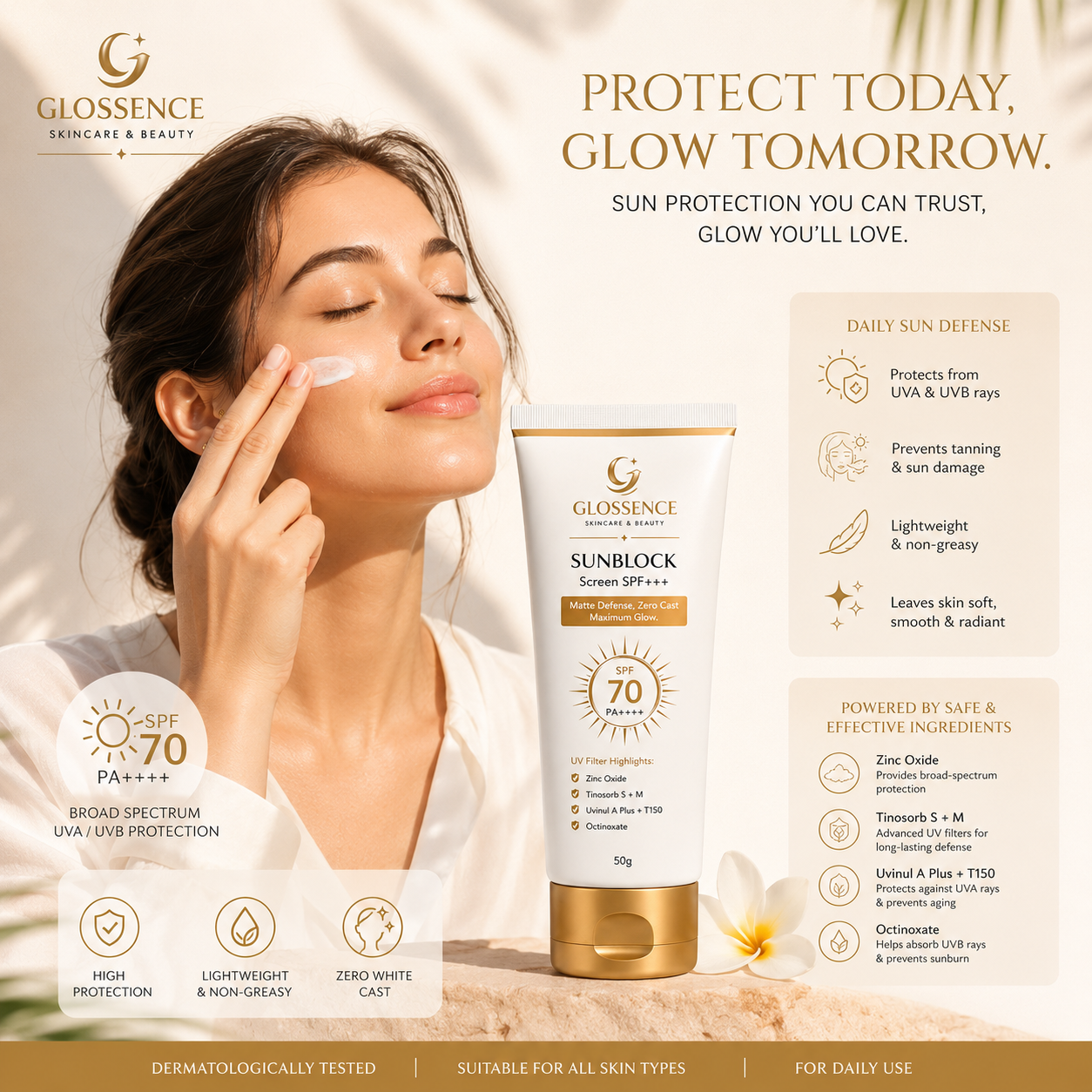 Glossence SPF 70 PA++++ Sunblock 50g