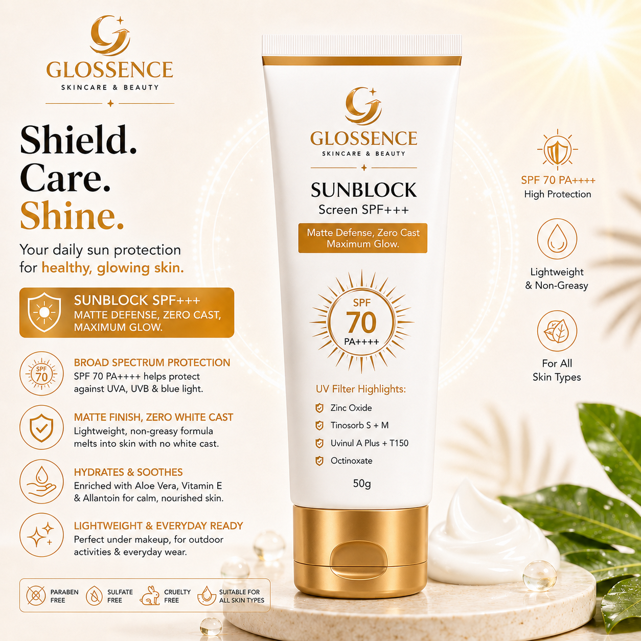 Glossence SPF 70 PA++++ Sunblock 50g
